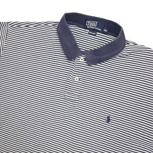 Polo Ralph Lauren‎ Polo Shirt Mens 2XL Blue Stripe Cotton Knit Pony Logo Casual